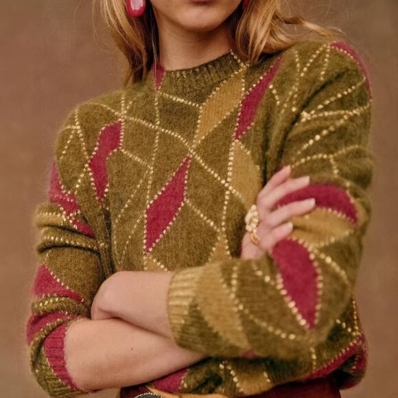 NWT Sezane Antoine Jumper - Multico/Gold French Knit Sweater Causal - Picture 3 of 6